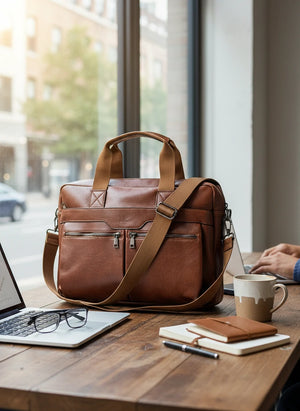 Borsa Uomo firmato B. Cavalli Cartella Tracolla in Pelle Sintetica Marrone — Ventiquattrore Casual Business