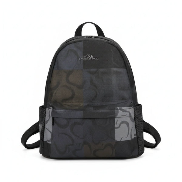 Zaino donna firmato Baci&Abbracci multitasche fantasia logo impermeabile zip zainetto