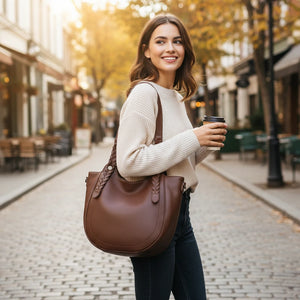 La Vanigghia - Borsa firmata Gyoiamea shopping a spalla manici intrecciati