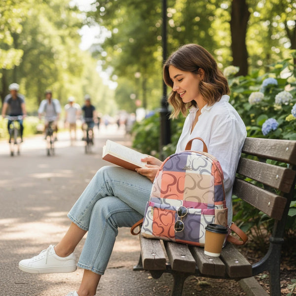 Zaino donna firmato Baci&Abbracci multitasche fantasia logo impermeabile zip zainetto