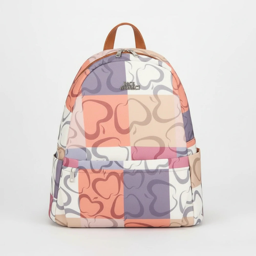 Zaino donna firmato Baci&Abbracci multitasche fantasia logo impermeabile zip zainetto