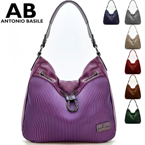 Borsa firmata A.Basile pelle plissettata trapuntata donna sacco hobo casual moda