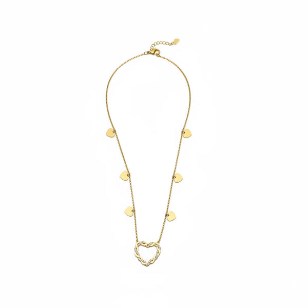 Girocollo Donna con Grande Cuore Brillante e Charms - Acciaio Inox