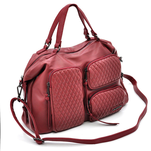 VALENTINI GINO - Borsa multitasche firmata giornaliera elegante 3 zip capiente bauletto trapuntata simil pelle