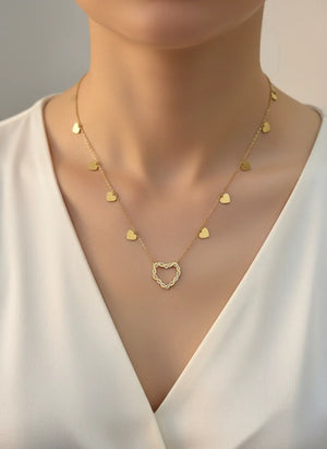 Girocollo Donna con Grande Cuore Brillante e Charms - Acciaio Inox