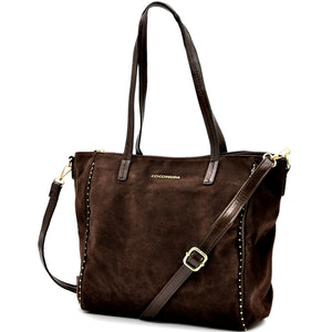 Borsa firmata COCONUDA donna borchie spalla shopping capiente simil pelle scamosciata camoscio