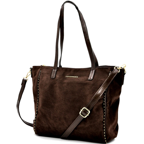 Borsa firmata COCONUDA donna borchie spalla shopping capiente simil pelle scamosciata camoscio