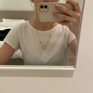 Girocollo Donna con Grande Cuore Brillante e Charms - Acciaio Inox