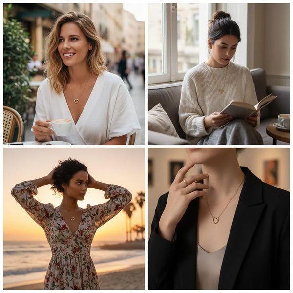 Girocollo Donna con Grande Cuore Brillante e Charms - Acciaio Inox