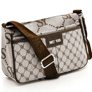 Borsa Firmata SWEET YEARS multi tasche new nera Donna fantasia logo Zip Tracolla