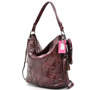 Borsa + OMAGGIO portamonete hobo biker firmato YYCOVERI donna spalla a tracolla simil pelle trapuntata effetto lucido