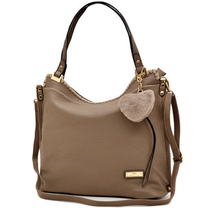 CHARRO - Borsa shopping pon pon cuore a spalla grande tracolla casual simil pelle venata