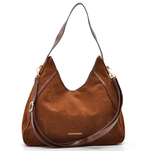 Borsa sacco hobo COCONUDA donna spalla a tracolla simil pelle scamosciata camoscio