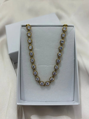 Collana Tennis Donna in Acciaio Inossidabile Oro - Girocollo Regolabile con Cristalli Luminosi