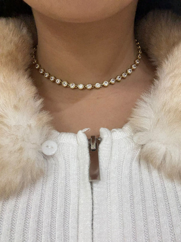 Collana Tennis Donna in Acciaio Inossidabile Oro - Girocollo Regolabile con Cristalli Luminosi