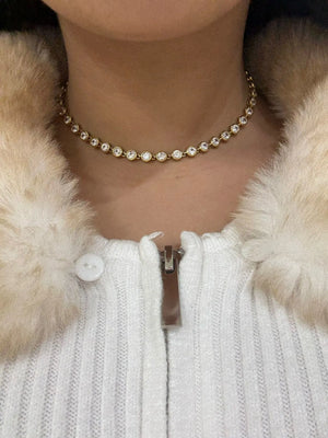 Collana Tennis Donna in Acciaio Inossidabile Oro - Girocollo Regolabile con Cristalli Luminosi