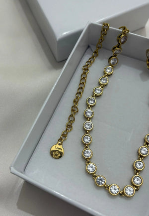 Collana Tennis Donna in Acciaio Inossidabile Oro - Girocollo Regolabile con Cristalli Luminosi