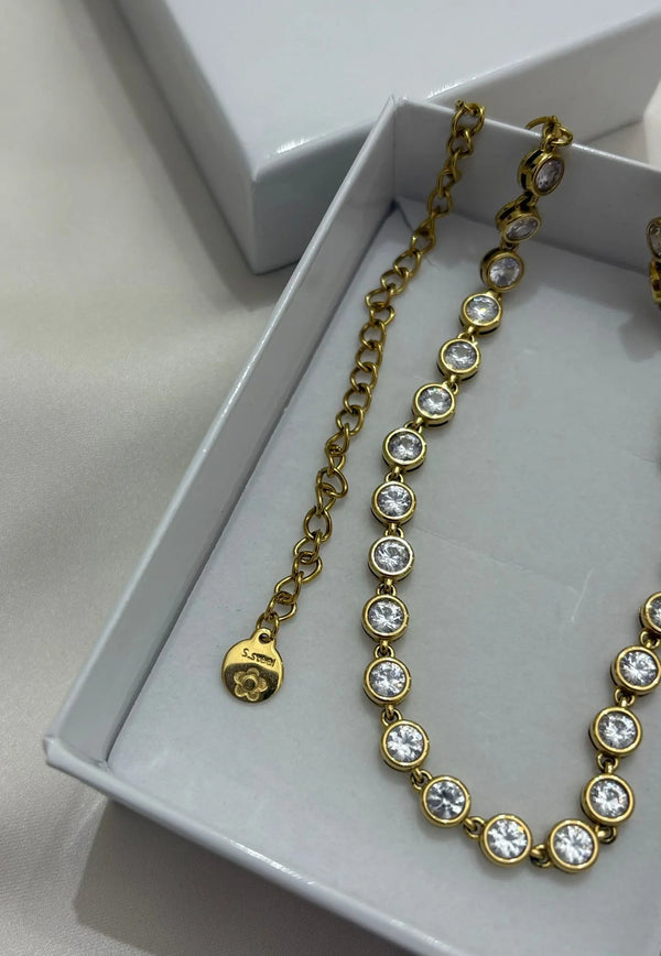 Collana Tennis Donna in Acciaio Inossidabile Oro - Girocollo Regolabile con Cristalli Luminosi