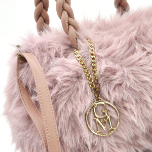 La Melinda- Borsa firmata Gyoiamea in eco pelliccia morbida teddy pelo manici intrecciati