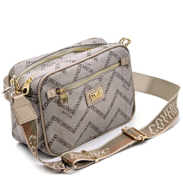Borsa firmata Coveri active borsetta donna logo zip tracolla fantasia piccola