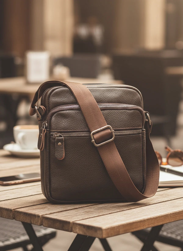 Borsello Uomo firmato Gyoiamea Tracolla tasche zip vera Pelle Lavoro Vintage Grande marrone nero