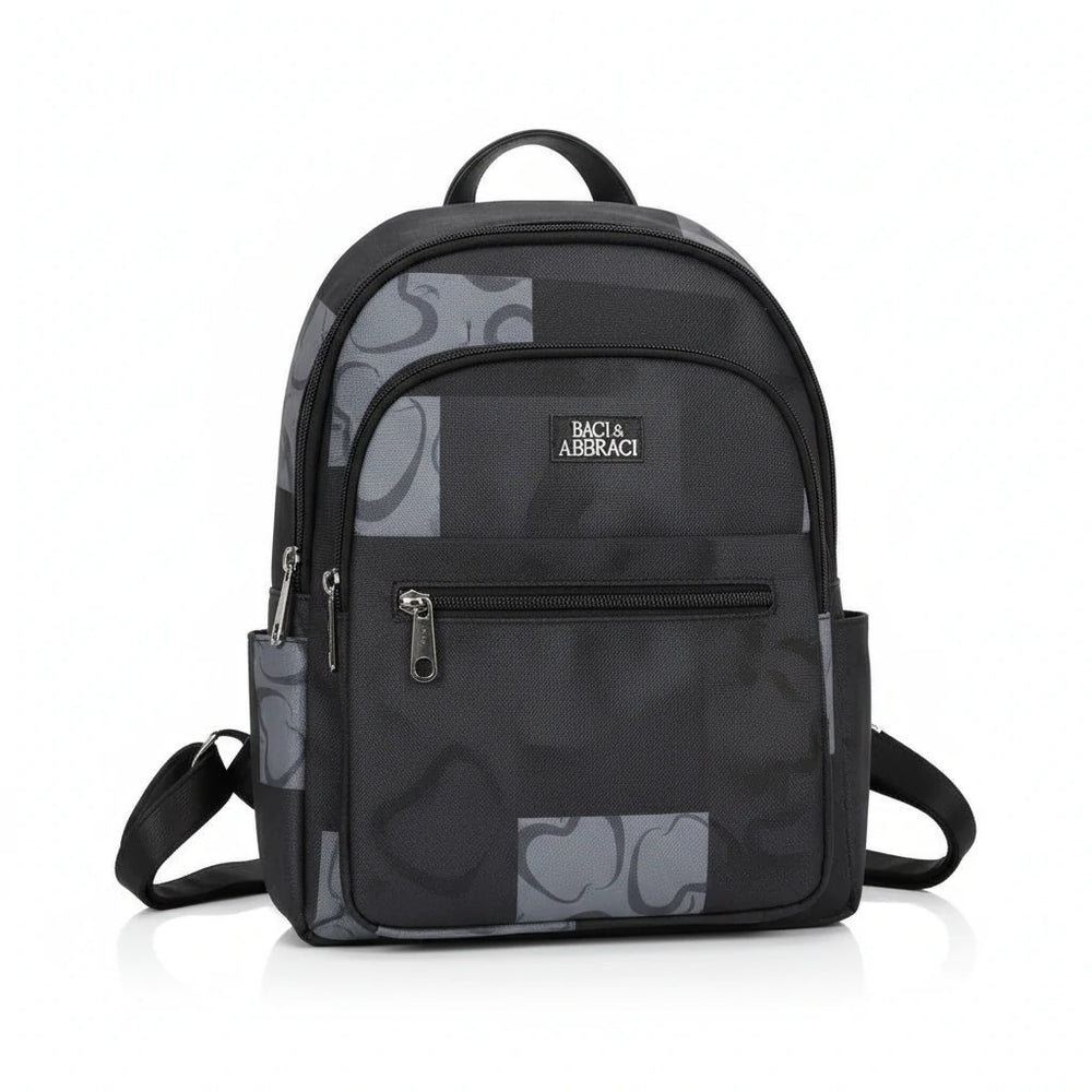 Zaino 2in1 trasformabile donna firmato Baci&Abbracci multitasche fantasia logo impermeabile zip zainetto