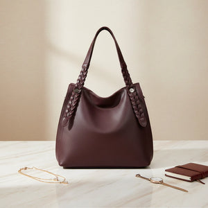 La Duci- Borsa firmata Gyoiamea shopping a spalla manici intrecciati secchio simil pelle