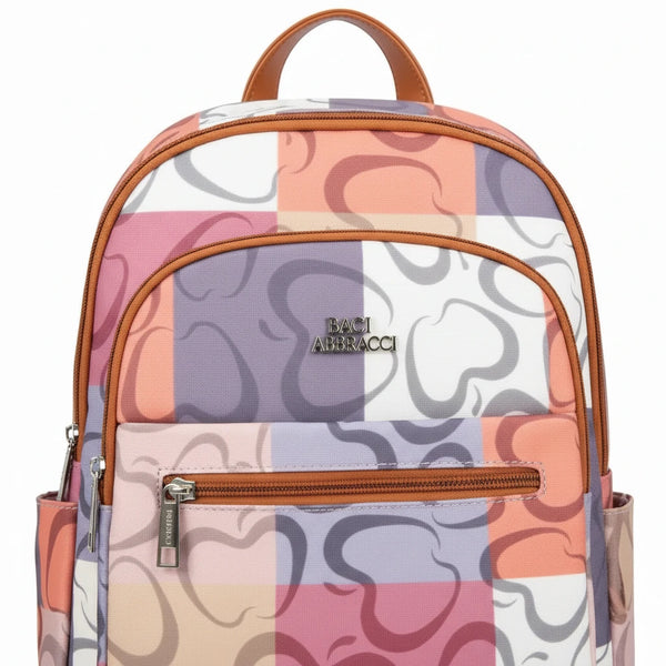 Zaino 2in1 trasformabile donna firmato Baci&Abbracci multitasche fantasia logo impermeabile zip zainetto