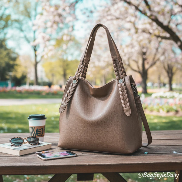 La Duci- Borsa firmata Gyoiamea shopping a spalla manici intrecciati secchio simil pelle