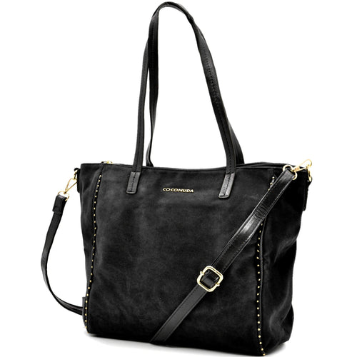 Borsa firmata COCONUDA donna borchie spalla shopping capiente simil pelle scamosciata camoscio