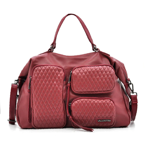 VALENTINI GINO - Borsa multitasche firmata giornaliera elegante 3 zip capiente bauletto trapuntata simil pelle