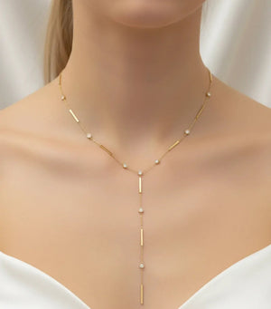 Girocollo a Cravattina Y Minimalist Oro - Collana Acciaio con Punti Luce