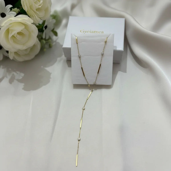 Girocollo a Cravattina Y Minimalist Oro - Collana Acciaio con Punti Luce