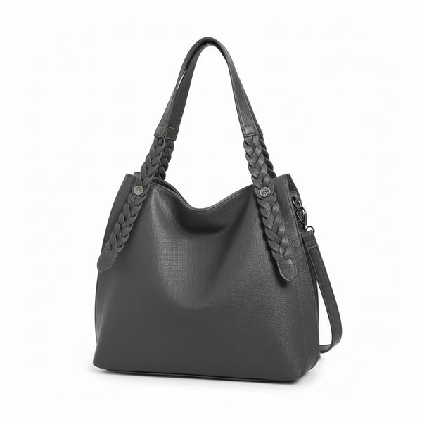 La Duci- Borsa firmata Gyoiamea shopping a spalla manici intrecciati secchio simil pelle