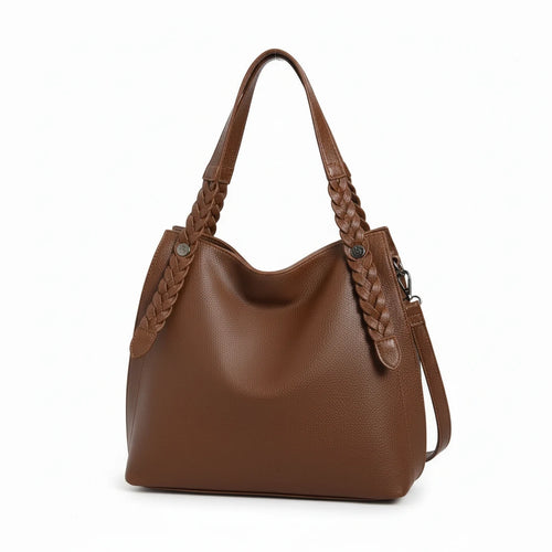 La Duci- Borsa firmata Gyoiamea shopping a spalla manici intrecciati secchio simil pelle