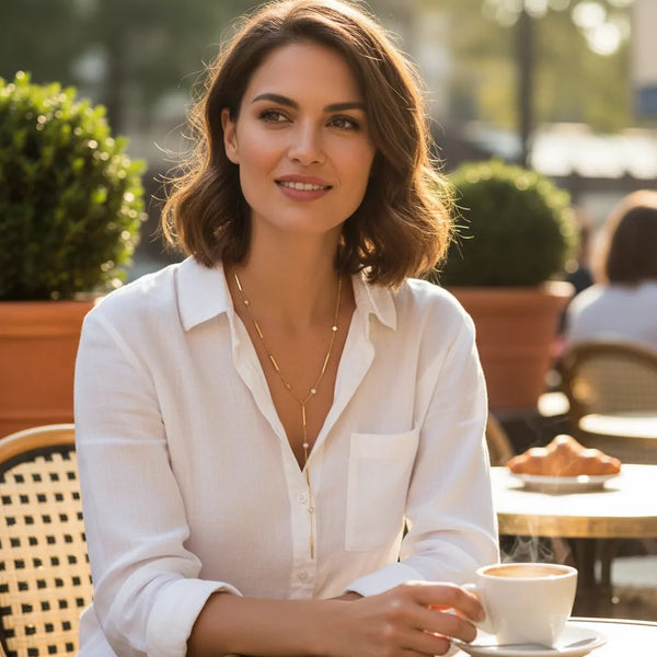 Girocollo a Cravattina Y Minimalist Oro - Collana Acciaio con Punti Luce