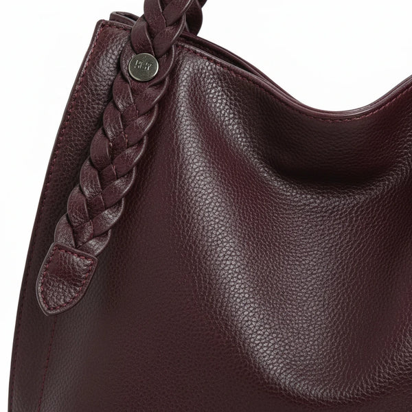 La Duci- Borsa firmata Gyoiamea shopping a spalla manici intrecciati secchio simil pelle