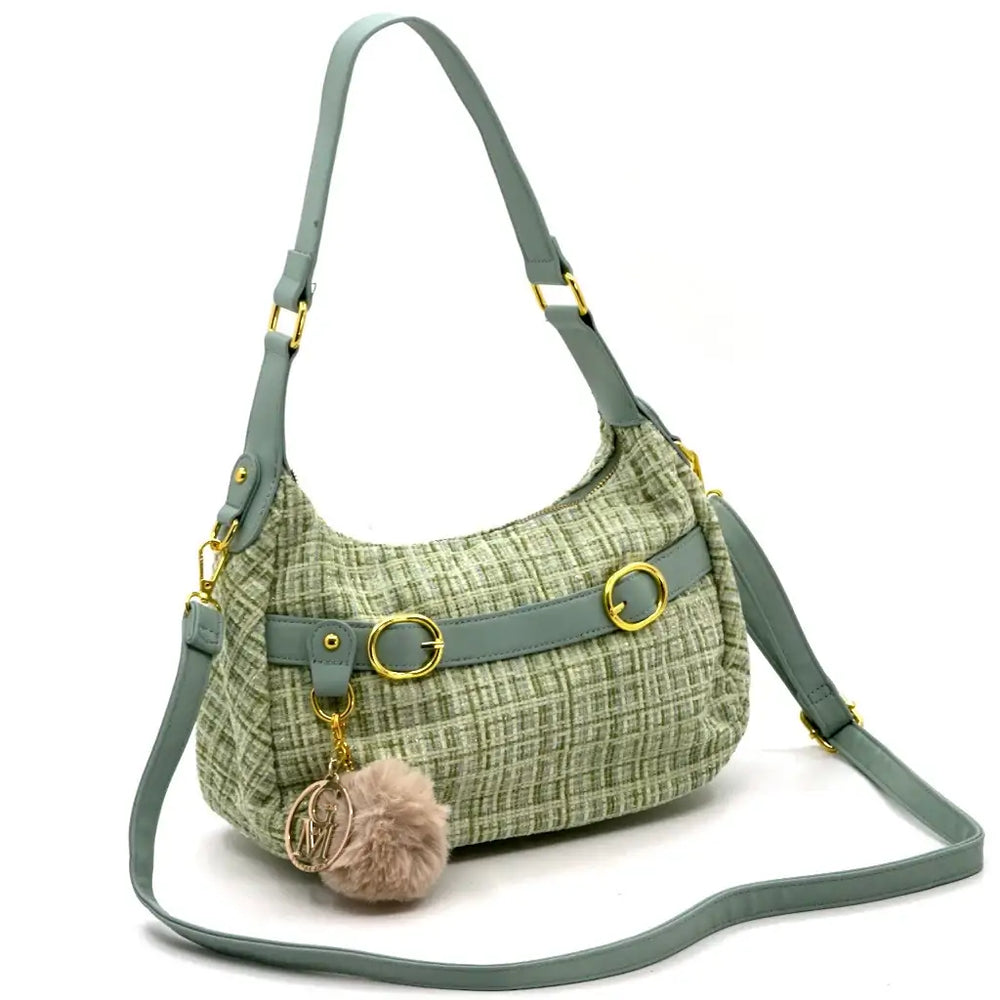 La Zazzamita - Borsa a bauletto borsetta mezzaluna firmata GYOIAMEA a mano tracolla TWEED tessuto