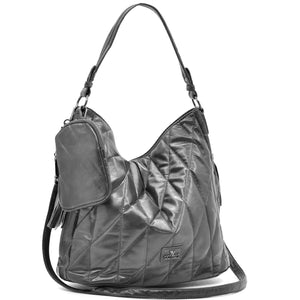 Borsa + OMAGGIO portamonete hobo biker firmato YYCOVERI donna spalla a tracolla simil pelle trapuntata effetto lucido