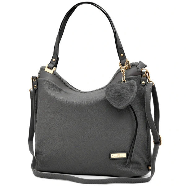 CHARRO - Borsa shopping pon pon cuore a spalla grande tracolla casual simil pelle venata