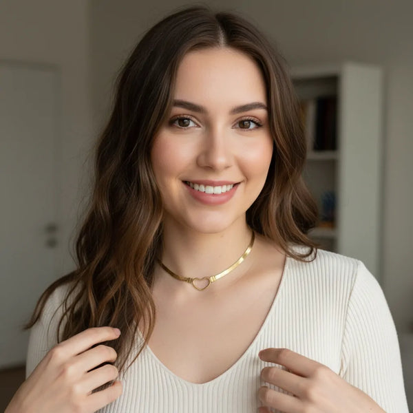 Collana Choker Cuore in Acciaio Inossidabile - Maglia Piatta Oro e Argento