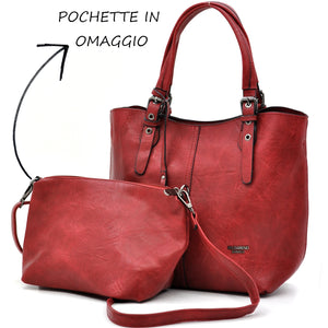 Borsa firmata Nazareno Gabrielli + pochette OMAGGIO donna spalla shopping capiente simil pelle venata coconuda