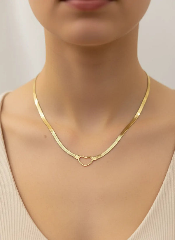 Collana Choker Cuore in Acciaio Inossidabile - Maglia Piatta Oro e Argento