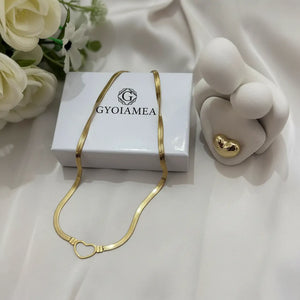 Collana Choker Cuore in Acciaio Inossidabile - Maglia Piatta Oro e Argento