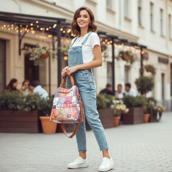 Zaino 2in1 trasformabile donna firmato Baci&Abbracci multitasche fantasia logo impermeabile zip zainetto