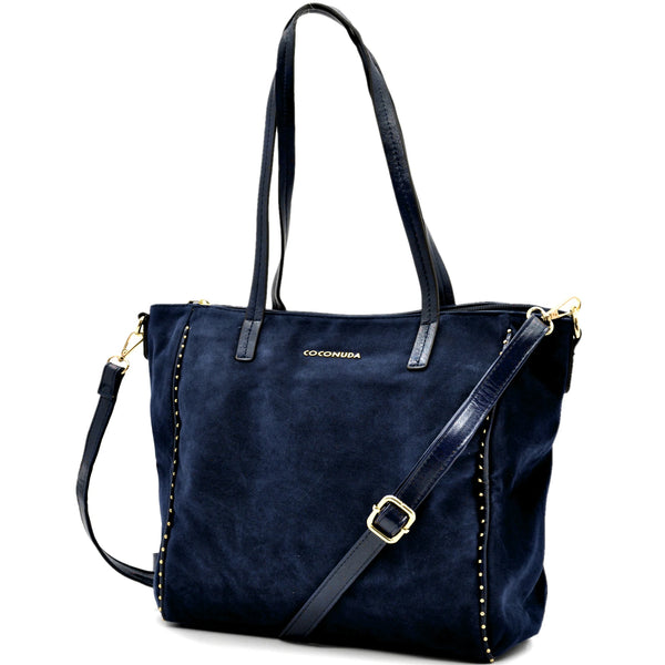 Borsa firmata COCONUDA donna borchie spalla shopping capiente simil pelle scamosciata camoscio