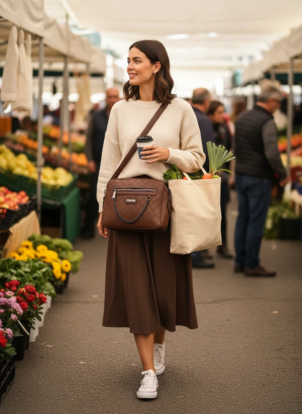 Borsa firmata CHARRO tracolla multi tasche fantasia logata logo pressato donna capiente 4 tasche cerniera