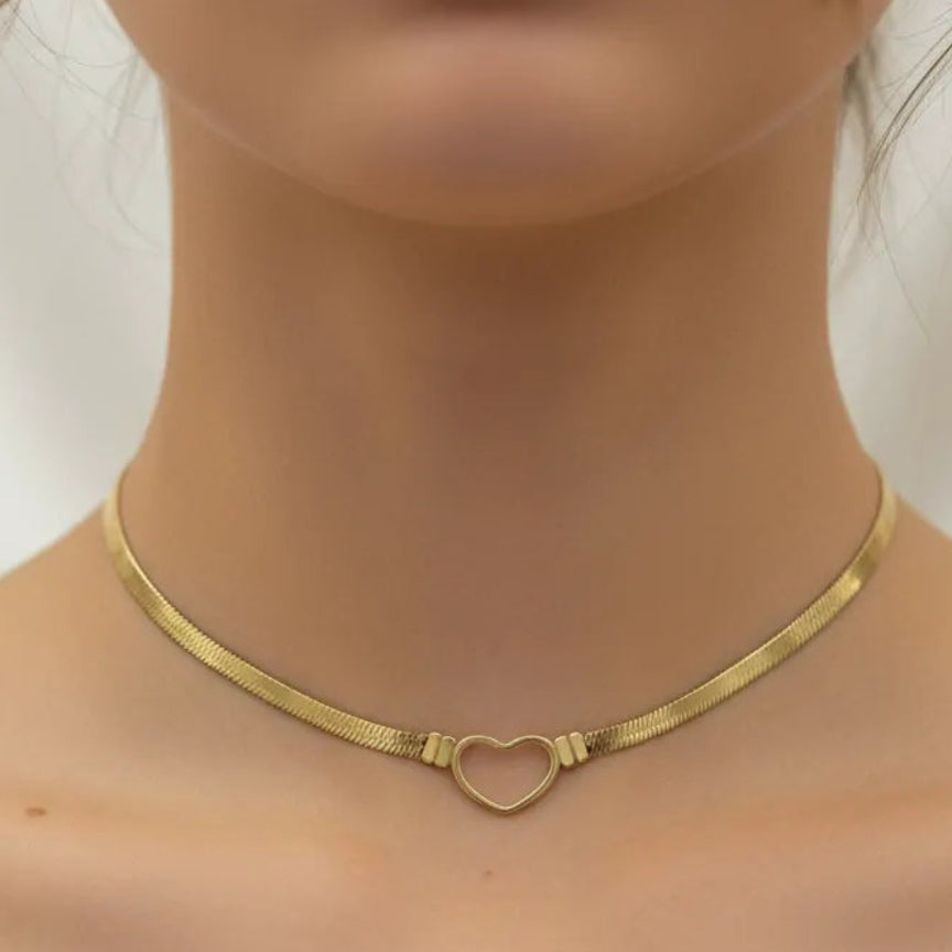 Collana Choker Cuore in Acciaio Inossidabile - Maglia Piatta Oro e Argento