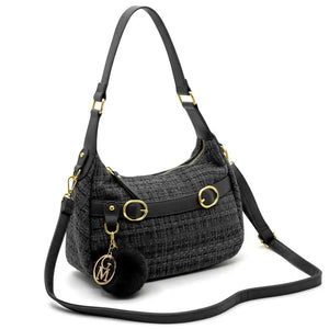 La Zazzamita - Borsa a bauletto borsetta mezzaluna firmata GYOIAMEA a mano tracolla TWEED tessuto