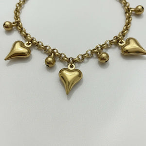 Bracciale con Charms Cuore 3D in Acciaio Oro - Catena Chunky Regolabile